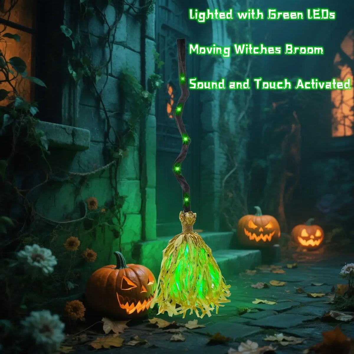 Moving Witch Broom π | Sound & Light Halloween Decoration