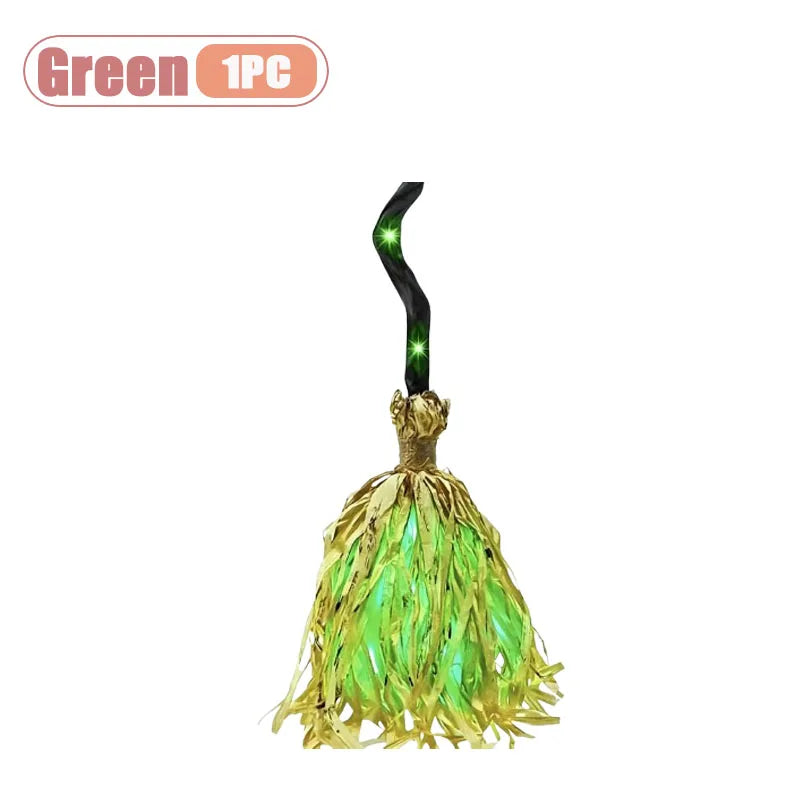 1-4PCS Excellent Glowing Witch Broom with Sound and Self Jumping Action for Halloween Party Gift Decoration Indoor Celebration