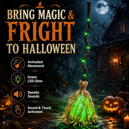 1-4PCS Excellent Glowing Witch Broom with Sound and Self Jumping Action for Halloween Party Gift Decoration Indoor Celebration