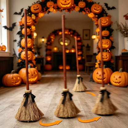 1-4PCS Excellent Glowing Witch Broom with Sound and Self Jumping Action for Halloween Party Gift Decoration Indoor Celebration