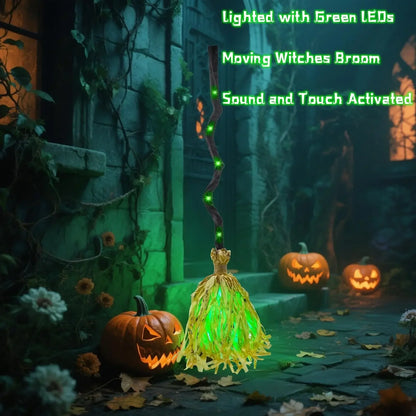 1-4PCS Excellent Glowing Witch Broom with Sound and Self Jumping Action for Halloween Party Gift Decoration Indoor Celebration
