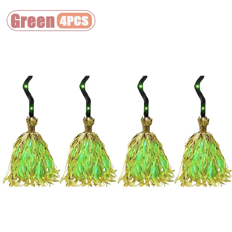 1-4PCS Excellent Glowing Witch Broom with Sound and Self Jumping Action for Halloween Party Gift Decoration Indoor Celebration
