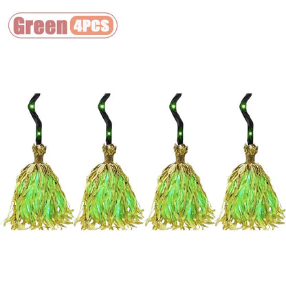 1-4PCS Excellent Glowing Witch Broom with Sound and Self Jumping Action for Halloween Party Gift Decoration Indoor Celebration