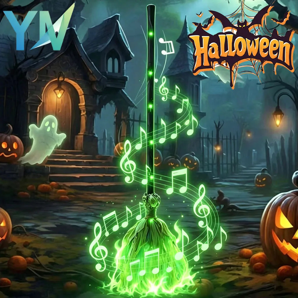 1-4PCS Excellent Glowing Witch Broom with Sound and Self Jumping Action for Halloween Party Gift Decoration Indoor Celebration